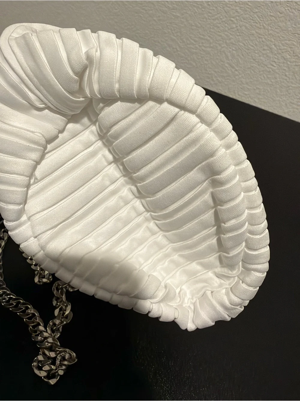 Dior Beauty White Pleated Drawstring Pouch Bag + Added Chain Strap